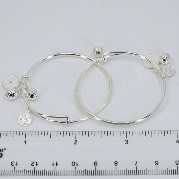 One Pair Of 925 Sterling Silver Jingle Bells Baby Bangles 13.9 Grams