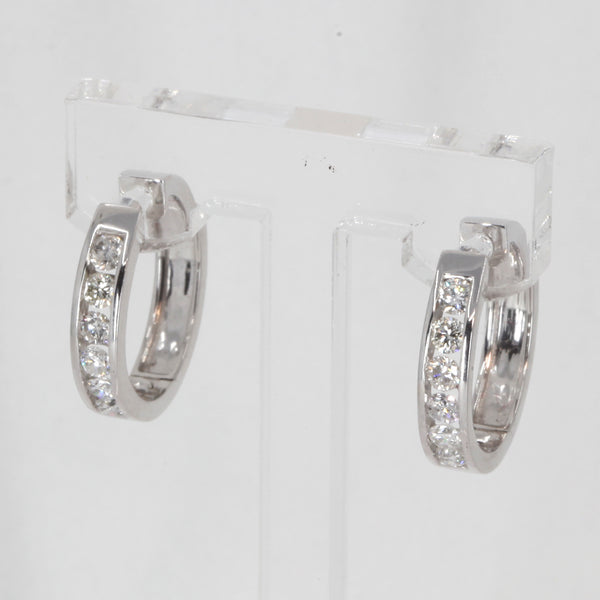 14K Solid White Gold Diamond Hoop Earrings 0.77 CT