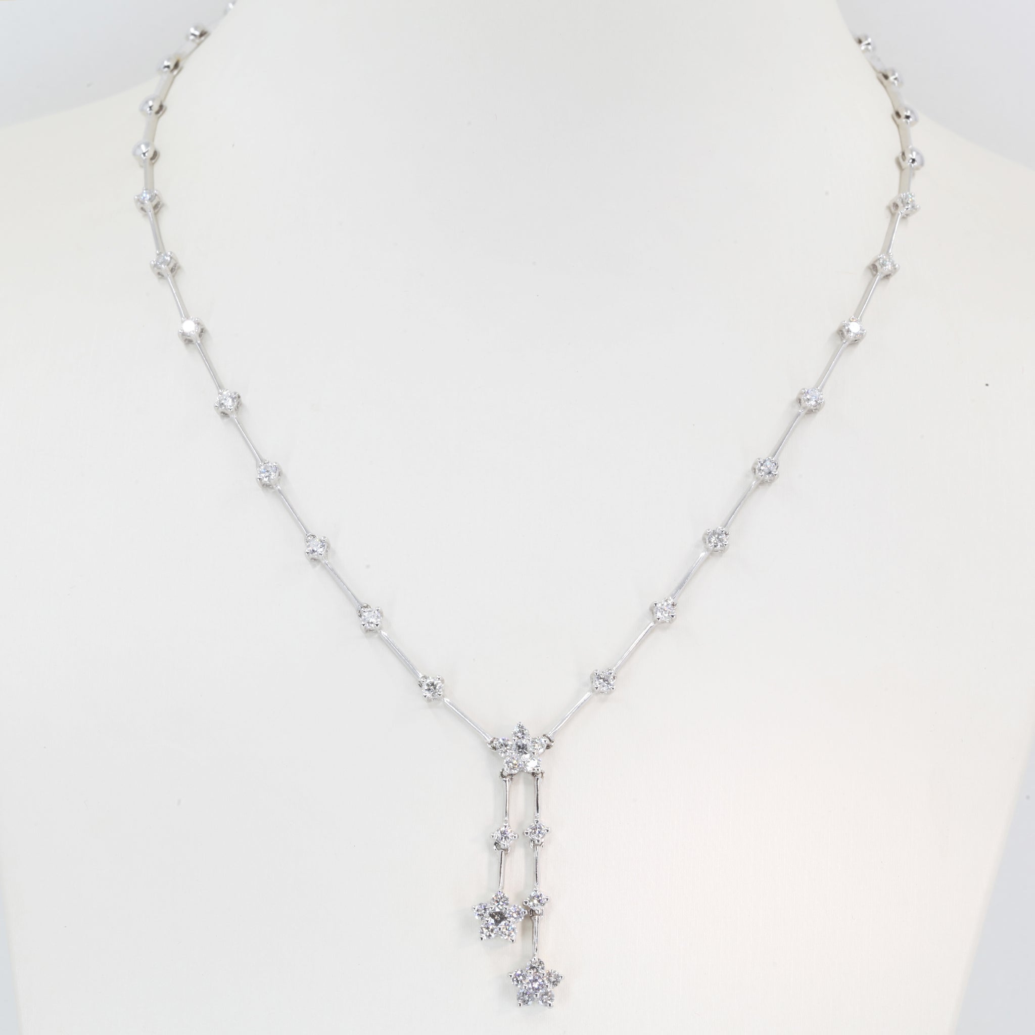 18K Solid White Gold Diamond Necklace 1.85 CT