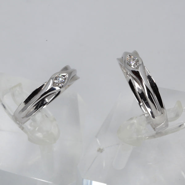 18K Solid White Gold Diamond Couple Wedding Rings Band D0.12 CT, D0.16 CT