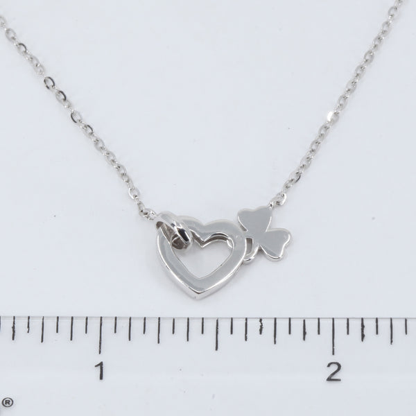 18K Solid White Gold Round Link Chain Necklace with Heart Pendant 16" 2.8 Grams