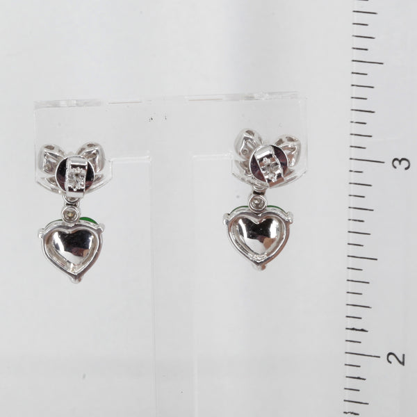 18K White Gold Diamond Green Jade Heart Hanging Earrings D0.28 CT