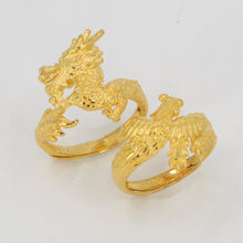 將圖片載入圖庫檢視器 One Pair of 24K Solid Yellow Gold Dragon Phoenix Rings 13.4 Grams
