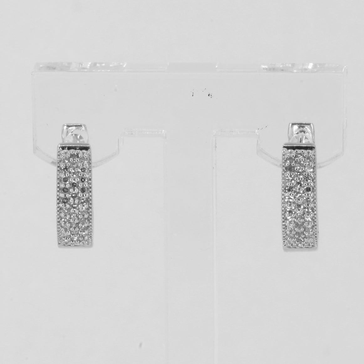 14K Solid White Gold Diamond Hoop Earrings D0.48 CT