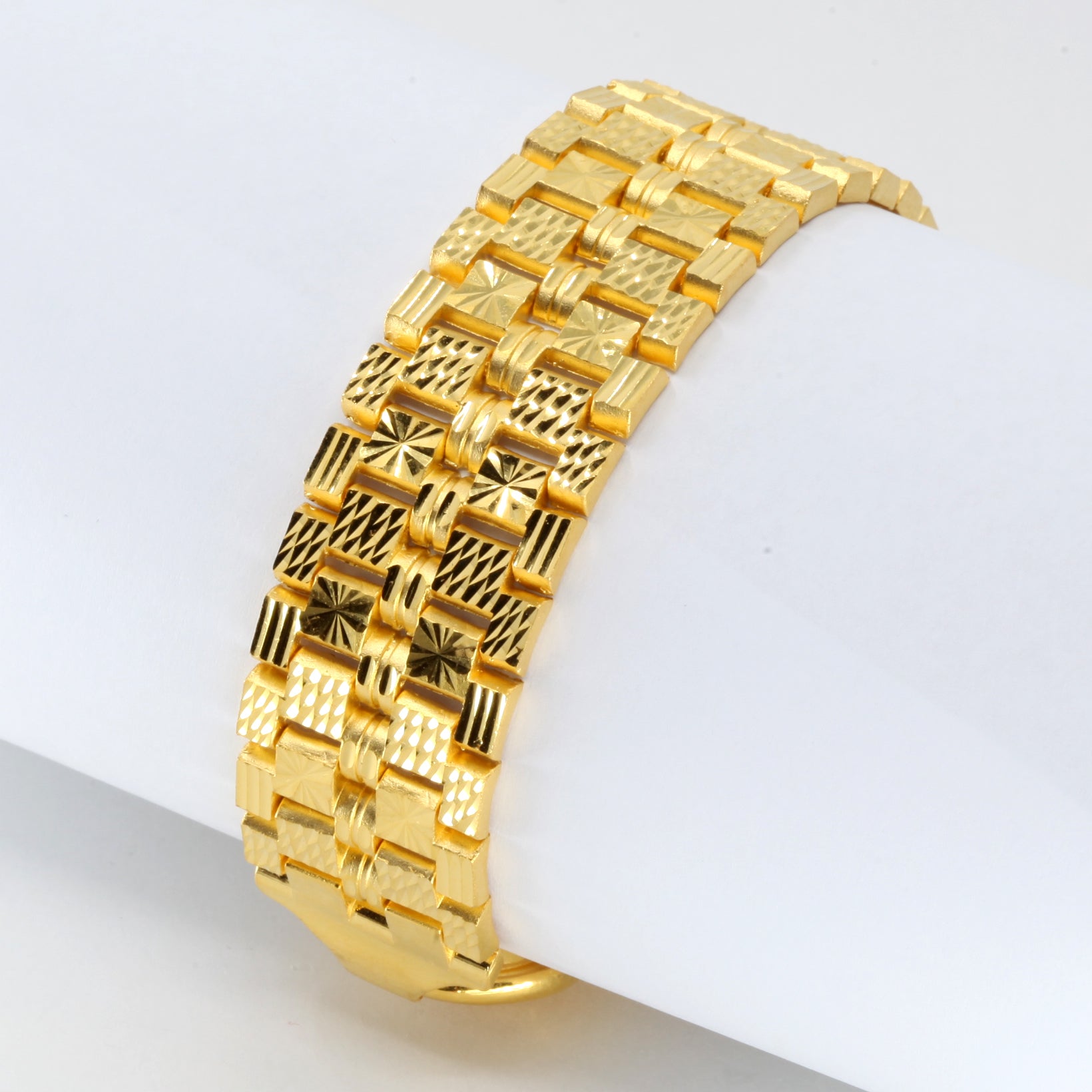 24K Solid Yellow Gold Men Watch Link Bracelet 64.1 Grams 8.25"