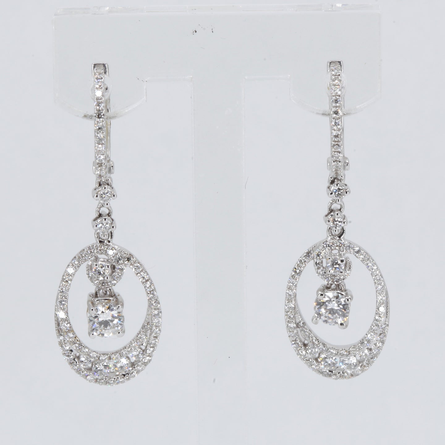 18K Solid White Gold Diamond Hanging Earrings D1.46 CT