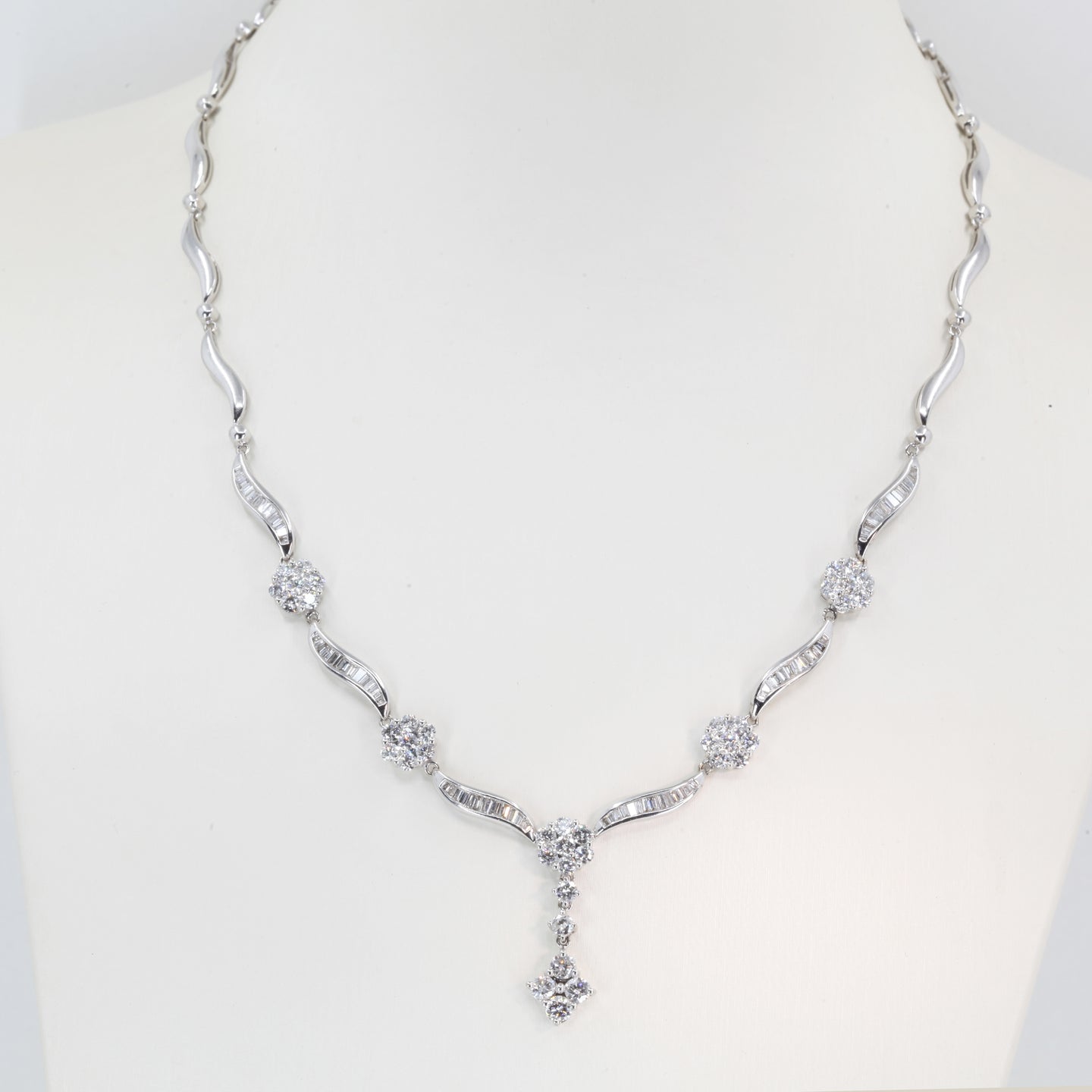 18K Solid White Gold Diamond Necklace 4.02 CT