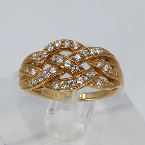 14K Yellow Gold Cubic Zirconia Woman Braided Cocktail Ring 4.3 Grams