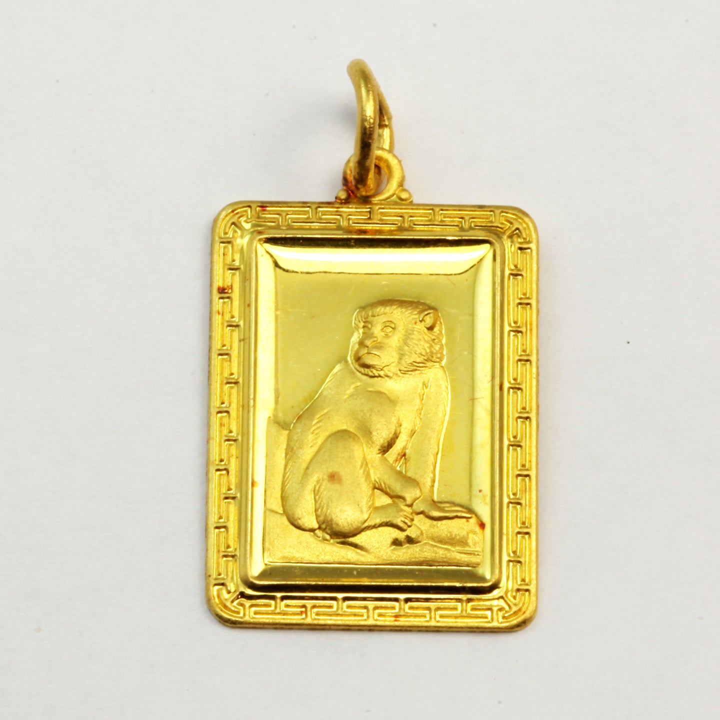 24K Solid Yellow Gold Rectangular Monkey Pendant 6.3 Grams