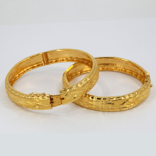 One Pair Of 24K Solid Yellow Gold Double Happiness Dragon Phoenix Bangles 40.6 Grams