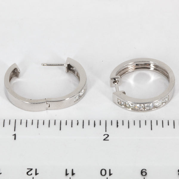 14K Solid White Gold Diamond Hoop Earrings 0.77 CT