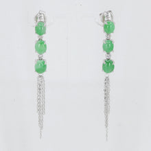 將圖片載入圖庫檢視器 14K White Gold Diamond Green Round Jade Hanging Earrings D0.06 CT
