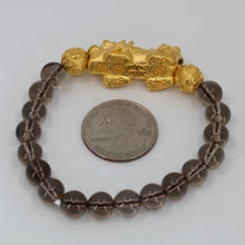 Load image into Gallery viewer, 24K Solid Yellow Gold Pi Xiu Pi Yao 貔貅 Clear Obsidian Bracelet 4.88 Grams
