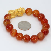 Load image into Gallery viewer, 24K Solid Yellow Gold Pi Xiu Pi Yao 貔貅 Red Obsidian Bracelet 4.2 Grams
