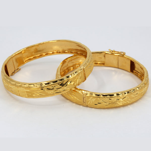 One Pair Of 24K Solid Yellow Gold Double Happiness Dragon Phoenix Bangles 40.6 Grams