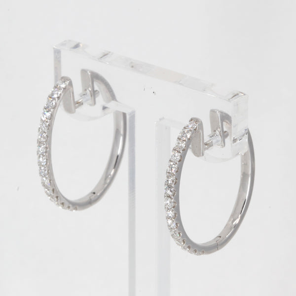 14K Solid White Gold Diamond Hoop Earrings 0.68 CT