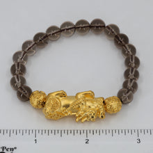 Load image into Gallery viewer, 24K Solid Yellow Gold Pi Xiu Pi Yao 貔貅 Clear Obsidian Bracelet 4.88 Grams
