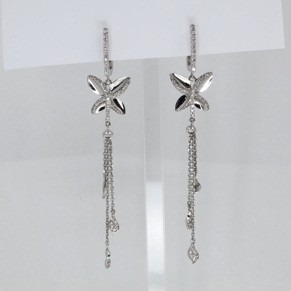 14K White Gold Diamond Star Hanging Earrings D0.78 CT