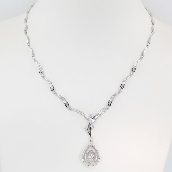 18K Solid White Gold Diamond Necklace 1.76 CT
