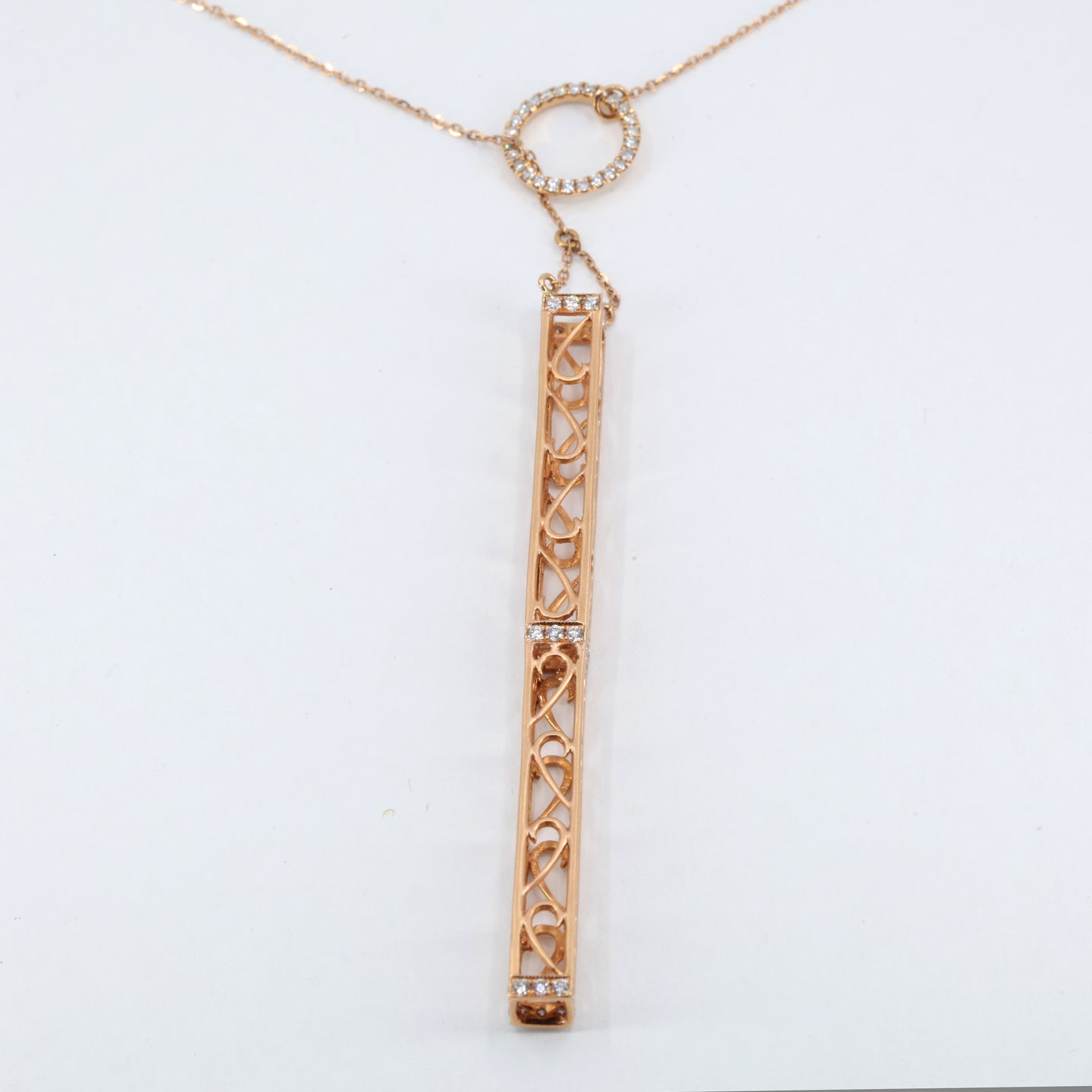 18K Rose Gold Diamond Column Pendant with Adjustable Chain D0.44 CT
