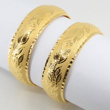 Load image into Gallery viewer, One Pair Of 24K Solid Yellow Gold Wedding Flower Bangles 22.7 Grams
