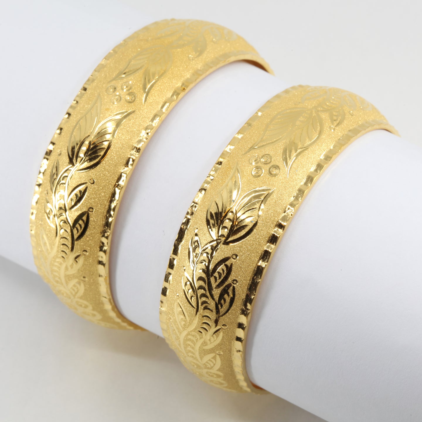One Pair Of 24K Solid Yellow Gold Wedding Flower Bangles 22.7 Grams