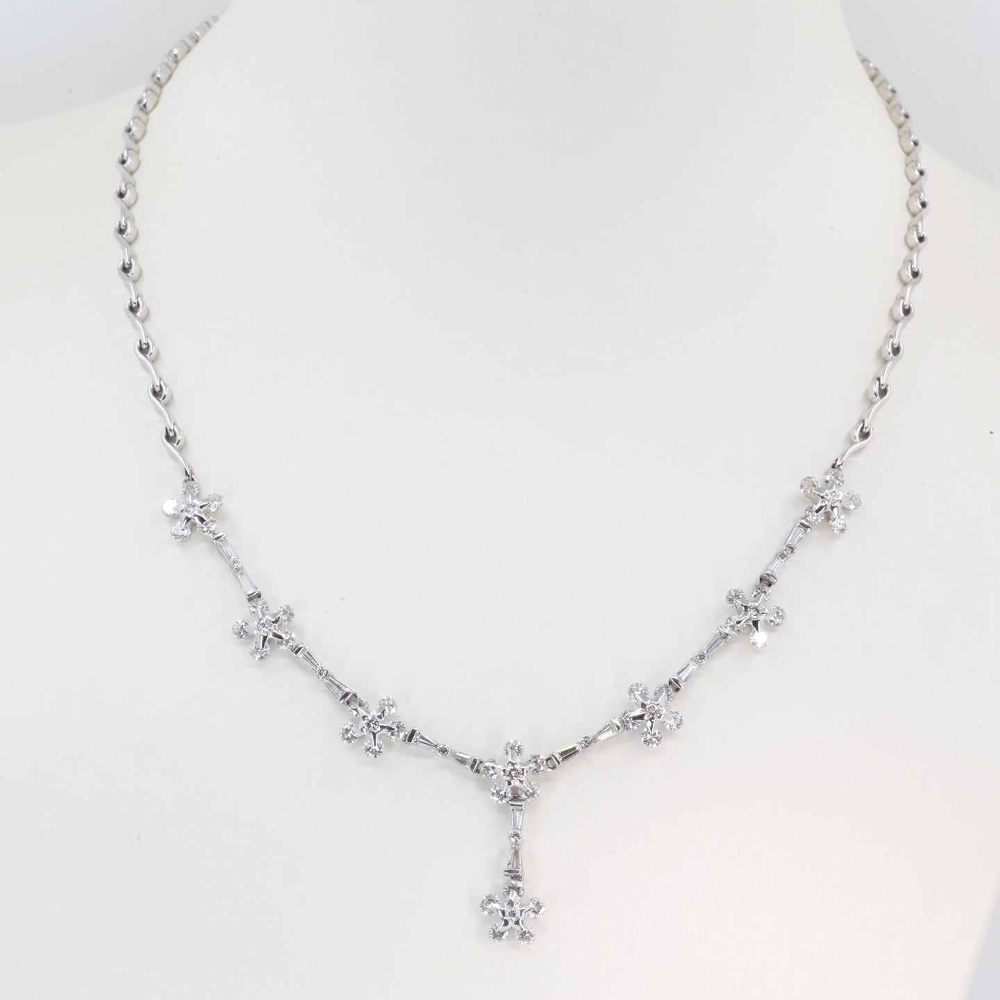 18K Solid White Gold Diamond Necklace 4.82 CT