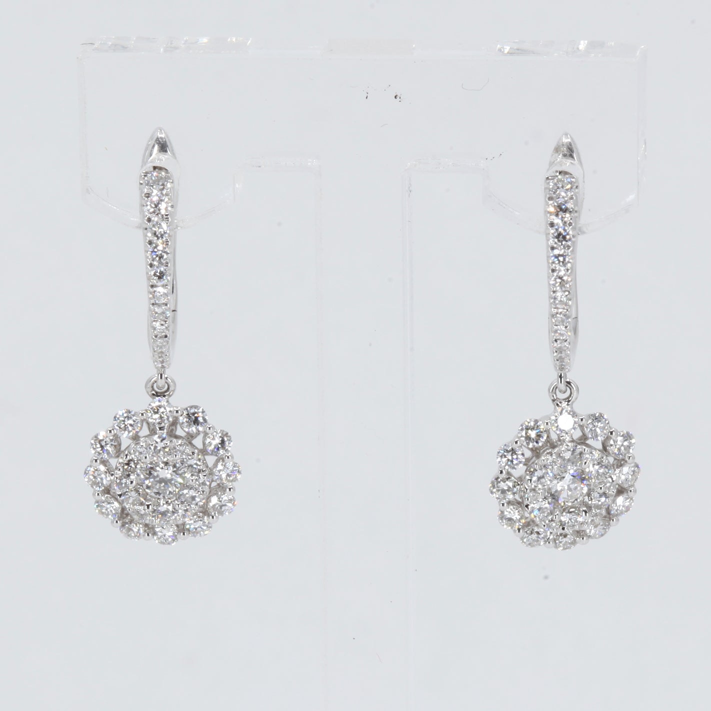 18K Solid White Gold Diamond Hanging Earrings D1.20 CT