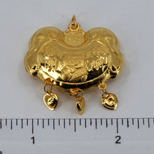 將圖片載入圖庫檢視器 24K Solid Yellow Gold Baby Puffy Genius Lock with Hanging Hearts Pendant 4.6 Grams
