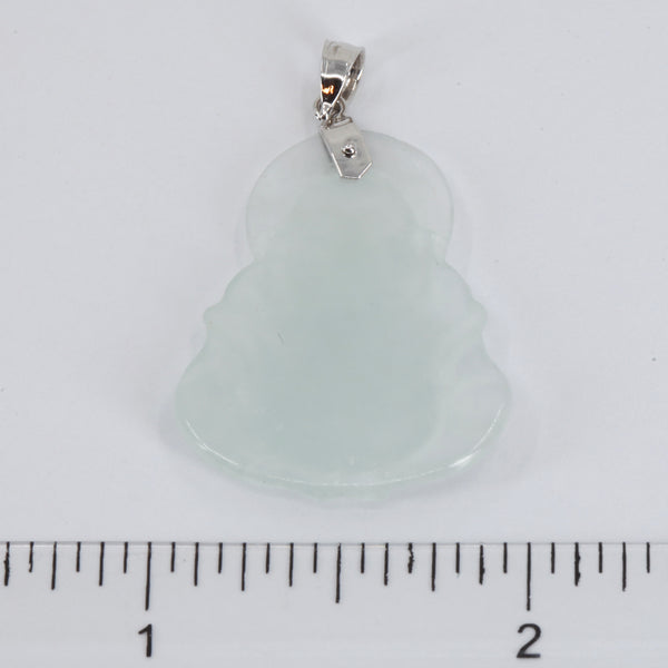 14K Solid White Gold Buddha Jade Pendant 3.7 Grams