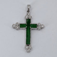 Load image into Gallery viewer, 18K Solid White Gold Diamond Jade Cross Pendant D0.28 CT 4.6 Grams
