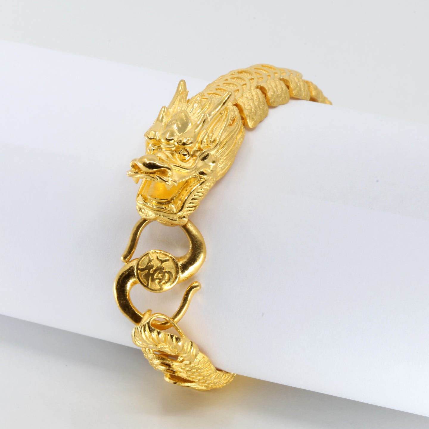 24K Solid Yellow Gold Men Dragon Bracelet 96.7 Grams