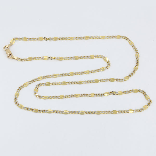 14K Solid Yellow Gold Flat Design Cuban Link Leaf Chain 18" 3.2 Grams