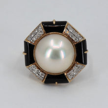 將圖片載入圖庫檢視器 14K Solid Yellow Gold Diamond Mabe Pearl Onyx Ring 5.8 Grams
