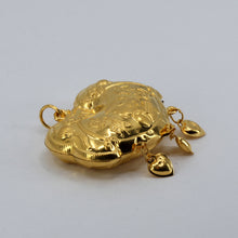 將圖片載入圖庫檢視器 24K Solid Yellow Gold Baby Puffy Genius Lock with Hanging Hearts Pendant 4.6 Grams
