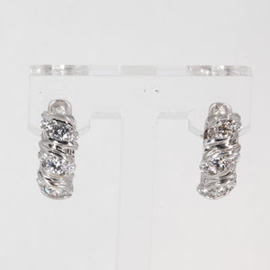 18K Solid White Gold Diamond Hoop Earrings 0.98 CT