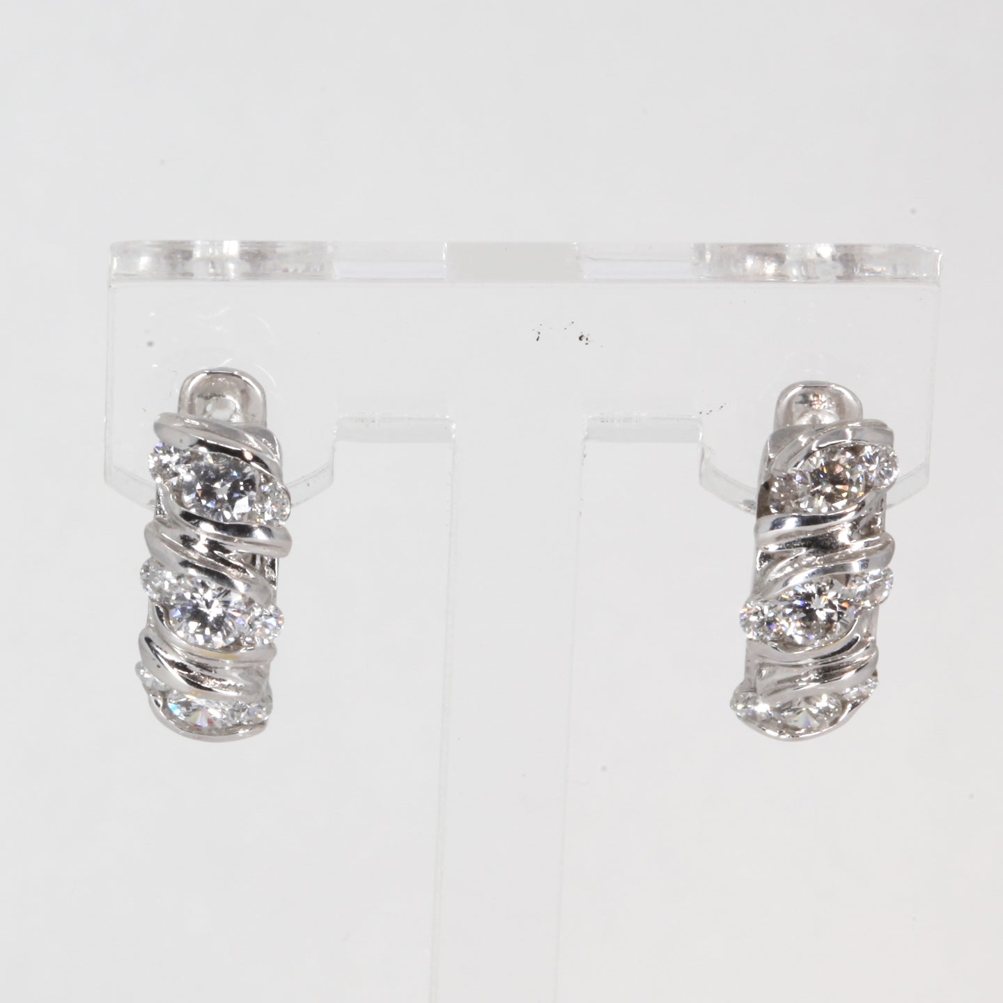 18K Solid White Gold Diamond Hoop Earrings 0.98 CT