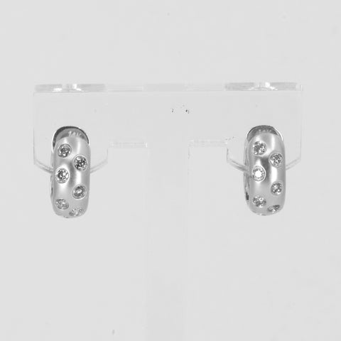 14K Solid White Gold Diamond Hoop Earrings D0.38 CT