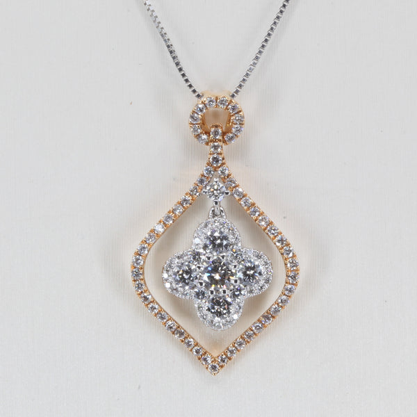 18K Solid Two Tone Rose White Gold Diamond Pendant D0.97 CT