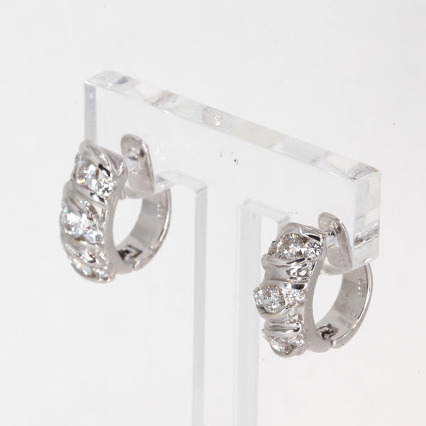 18K Solid White Gold Diamond Hoop Earrings 0.98 CT