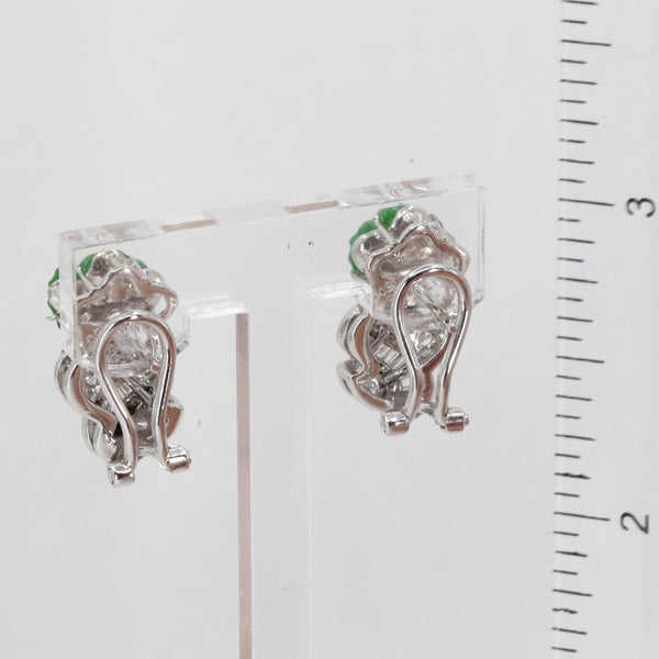 18K White Gold Diamond Green Jade French Clip Earrings D0.68 CT