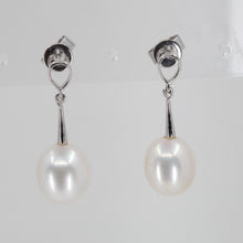 Load image into Gallery viewer, 14K White Gold Diamond White Pearl Hanging Earrings D0.01 CT
