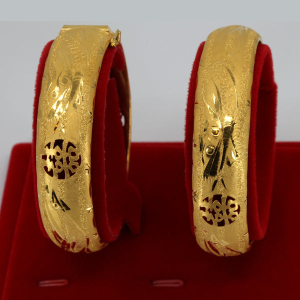 One Pair Of 24K Solid Yellow Gold Wedding Dragon Phoenix Bangles 25.5 Grams