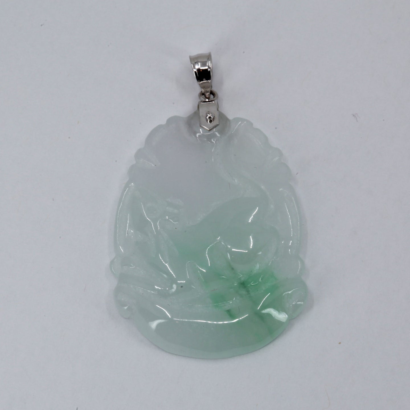 14K Solid White Gold Jade Mouse Pendant 6.8 Grams