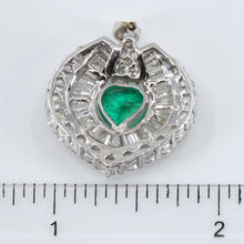 將圖片載入圖庫檢視器 18K White Gold Diamond Emerald Heart Pendant E1.56CT D3.06CT

