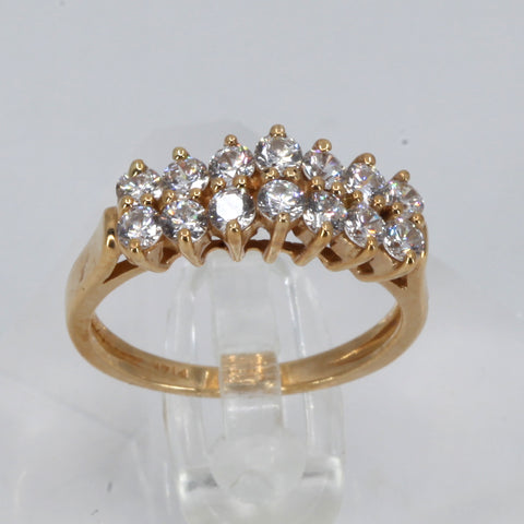 14K Yellow Gold Round Cubic Zirconia Woman Cocktail Ring 3.5 Grams