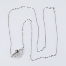 Load image into Gallery viewer, 18K Solid White Gold Round Link Chain Necklace with Double Heart Pendant 17&quot; 2.0 Grams
