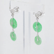 將圖片載入圖庫檢視器 14K White Gold Diamond Green Round Jade Hanging Earrings D0.08 CT
