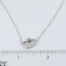 將圖片載入圖庫檢視器 18K Solid White Gold Round Link Chain Necklace with Double Heart Pendant 17&quot; 2.0 Grams
