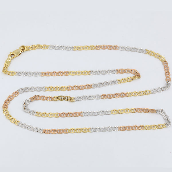 14K Solid Tri-Color Gold Flat Link Chain 24" 8.5 Grams